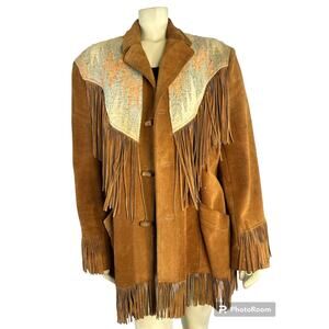 Vintage PIONEER WEAR 70s Suede Fringe Jacket made in USA size medium to large